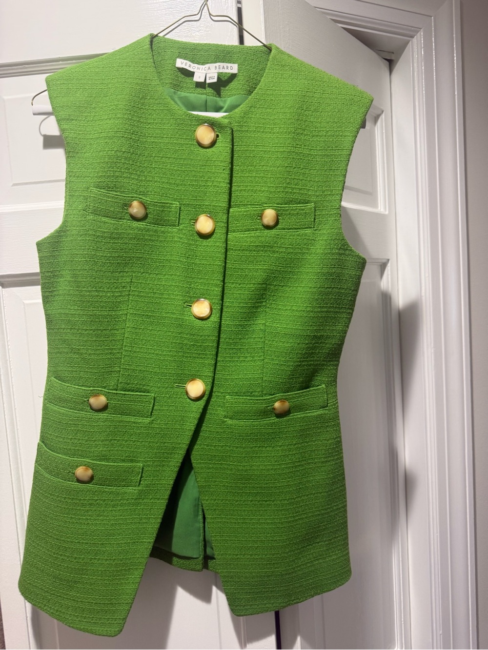Veronica Beard Tamara Green Tweed Sleeveless Vest - Picture 2 of 5